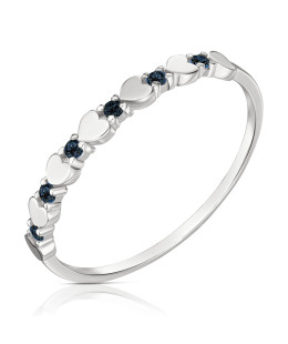 Sterling Silver Heart Band Ring with Blue Cubic Zirconia