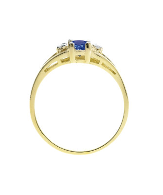 Gold ring with a sapphire central stone.