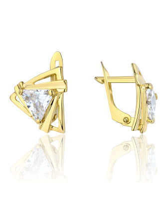 Gold earrings TRIANGLES large stone