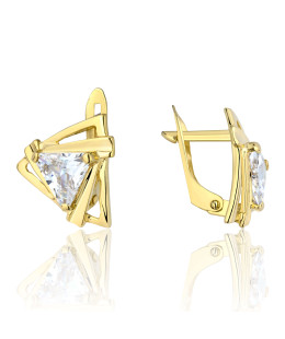 Gold earrings TRIANGLES large stone