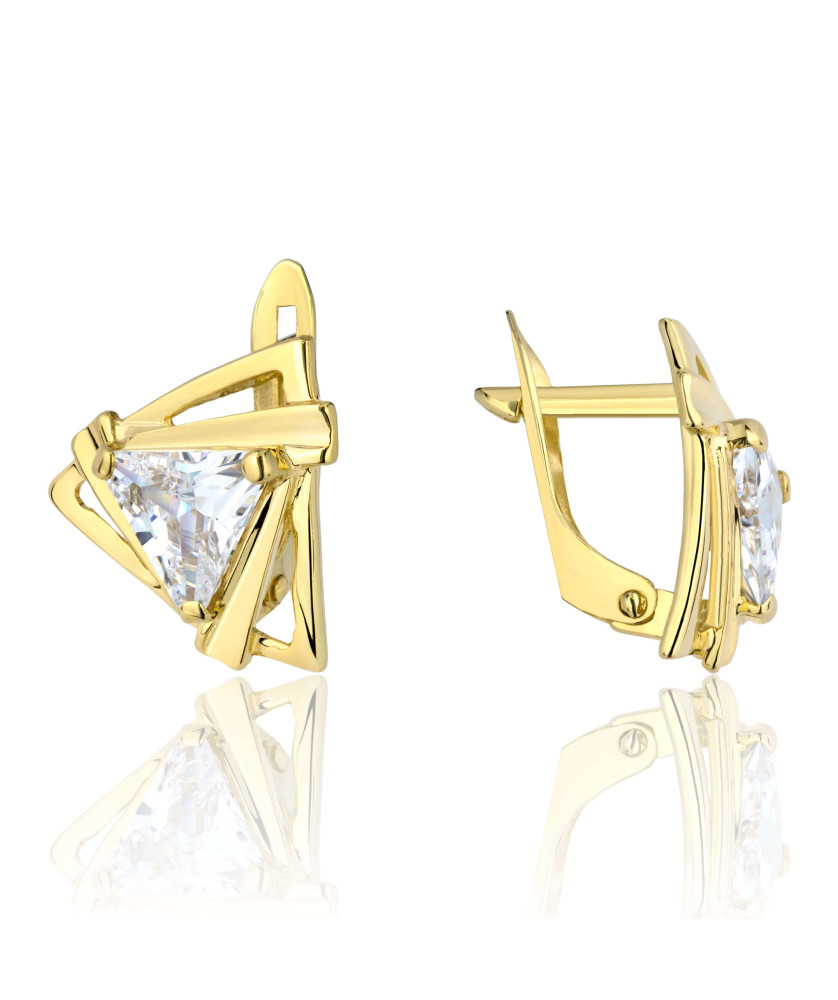 Gold earrings TRIANGLES large stone
