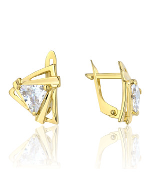 Gold earrings TRIANGLES large stone