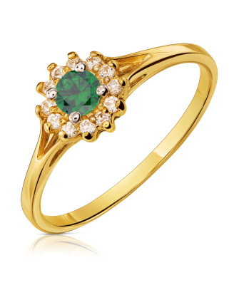 14k gold ring flower emerald stone