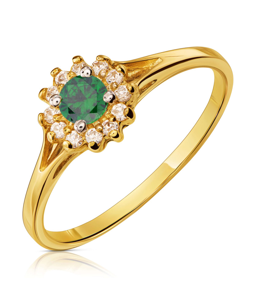 14k gold ring flower emerald stone