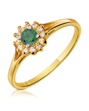 14k gold ring flower emerald stone