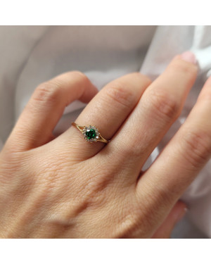 14k gold ring flower emerald stone