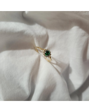 14k gold ring flower emerald stone