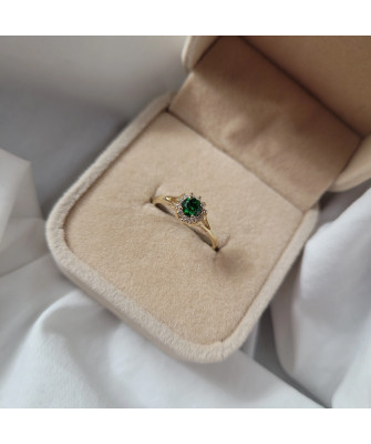 14k gold ring flower emerald stone