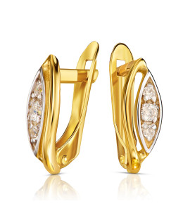 Gold leaf earrings white stones