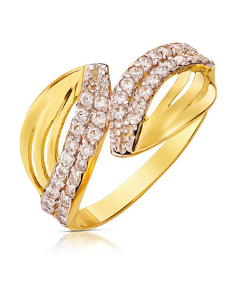 Ring with leaves white stones 8k