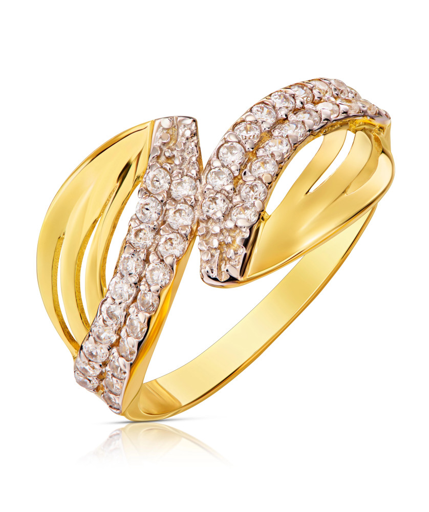 Ring with leaves white stones 8k