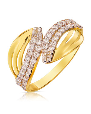 Ring with leaves white stones 8k