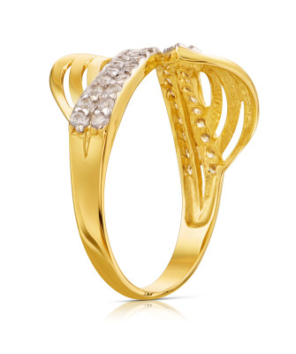 Ring with leaves white stones 8k