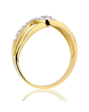 Wide 14k gold ring with interwoven pattern