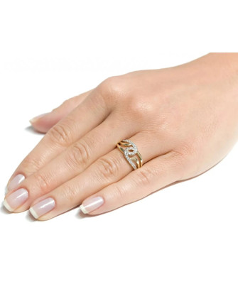 Wide 14k gold ring with interwoven pattern