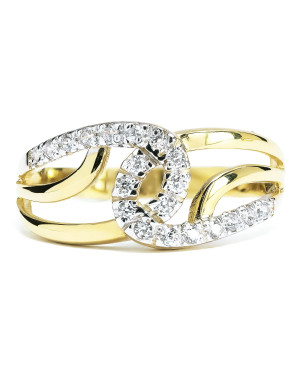 Wide 14k gold ring with interwoven pattern