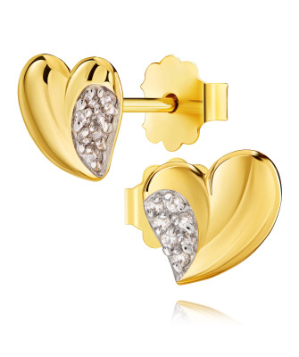 Gold heart earrings cubic zirconia stud