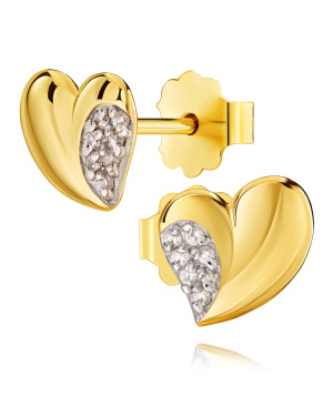 Gold heart earrings cubic zirconia stud