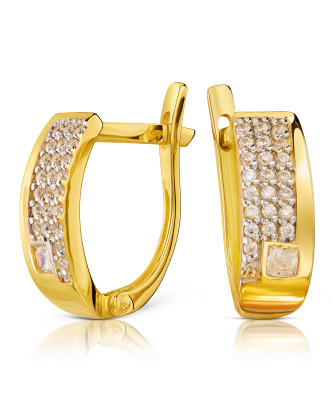 Classic gold earrings with white stones