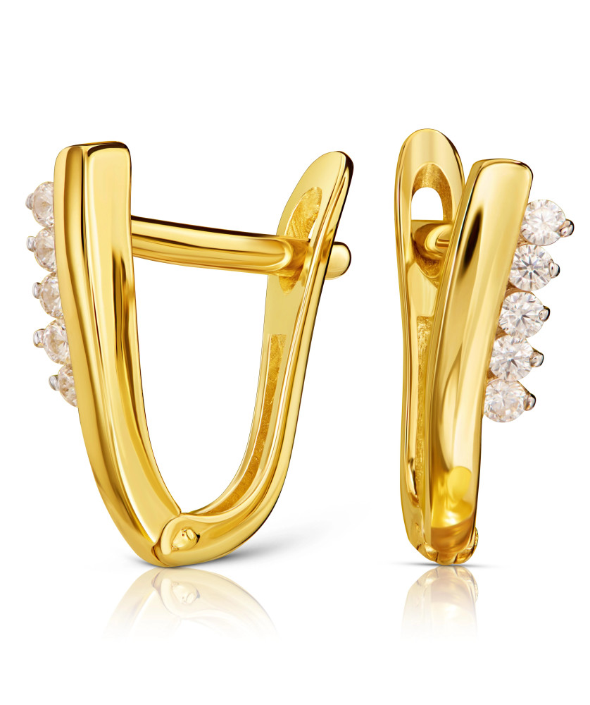 Classic gold earrings with white stones