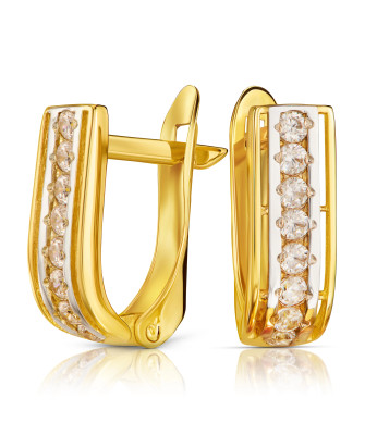 Classic gold earrings with white stones