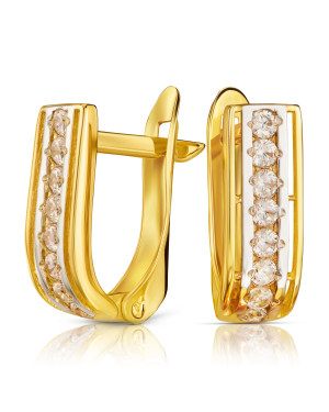Classic gold earrings with white stones