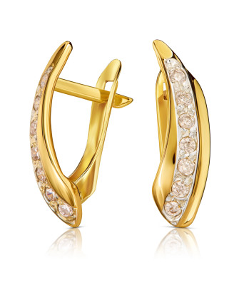 Gold classic earrings white stones 8k