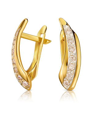 Gold classic earrings white stones 8k