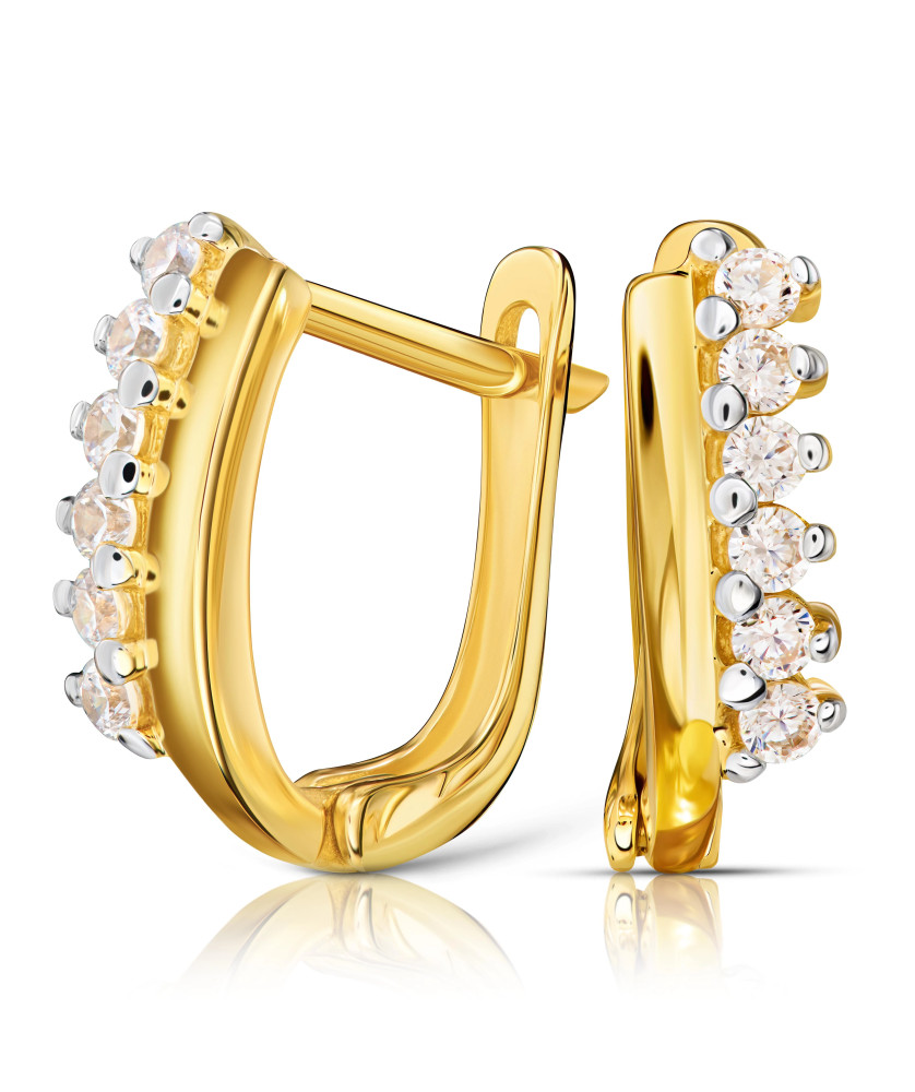 Gold earrings white zircons 14k