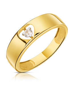 Gold ring band with heart white cubic zirconia