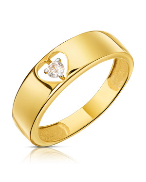 Gold ring band with heart white cubic zirconia