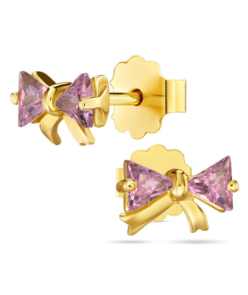 Gold earrings 8k pink bows