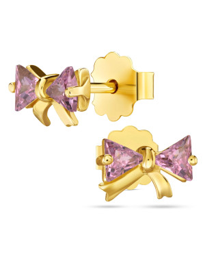 Gold earrings 8k pink bows