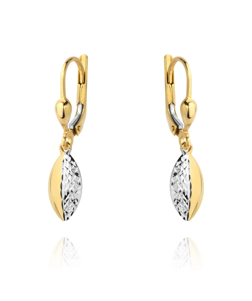 Dangling earrings oval in two colors of gold