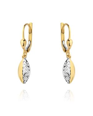 Dangling earrings oval in two colors of gold