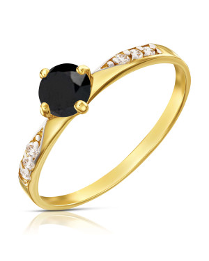 Gold engagement ring with black stone