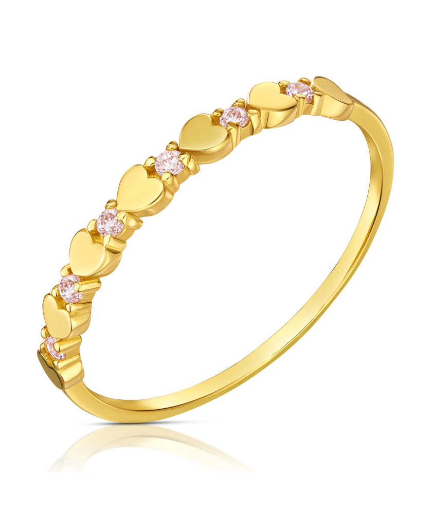14k gold heart ring with pink stones