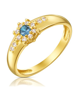 Golden flower ring 14k blue zirconia
