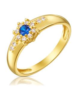 14k gold flower ring sapphire cubic zirconia