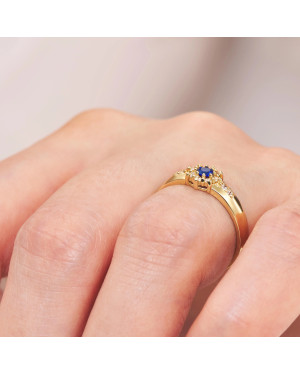 14k gold flower ring sapphire cubic zirconia