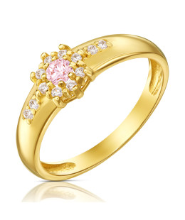 Gold flower ring 14k pink zirconia