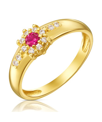 14k gold flower ring red zirconia