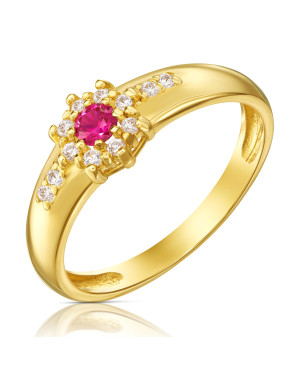 14k gold flower ring red zirconia