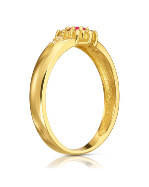 14k gold flower ring red zirconia