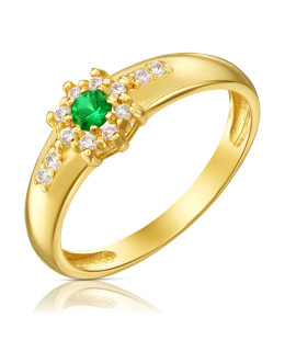 Gold flower ring 14k emerald zirconia