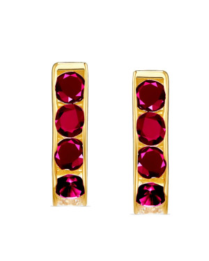 Gold earrings for a girl red stones pr.8k