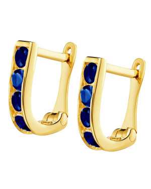 Gold earrings rectangular sapphire cubic zirconia 14k
