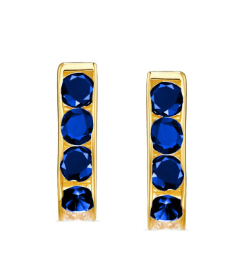 Gold earrings rectangular sapphire cubic zirconia 14k