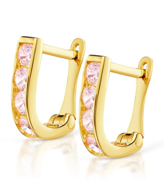 Earrings for a girl for communion pink zirconia 14k gold