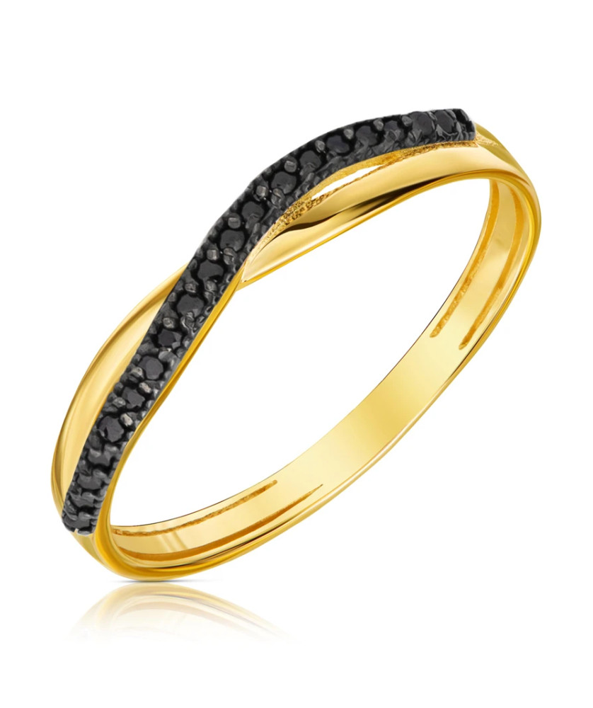 Gold ring with black stones
